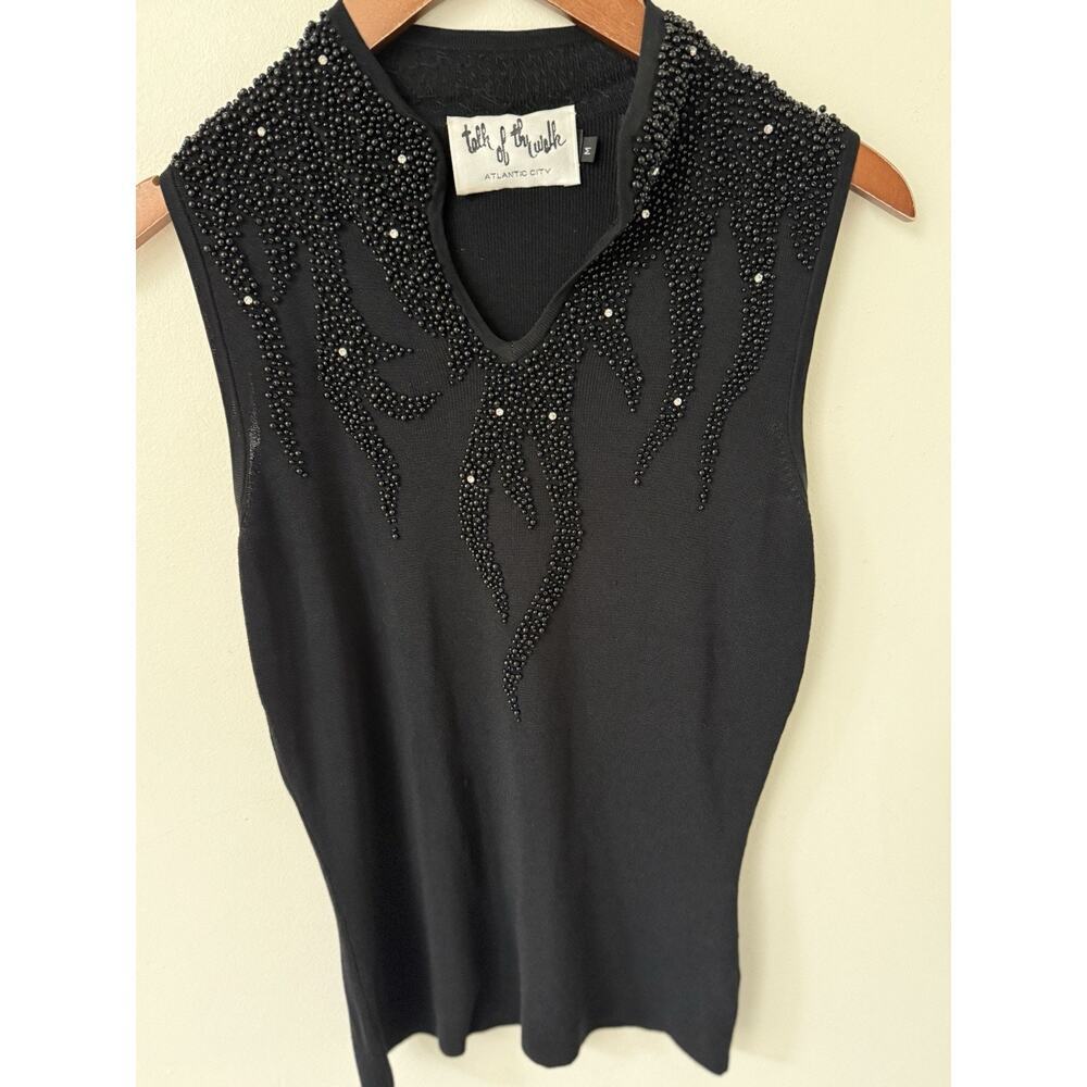 Vintage Talk Of The Walk Beaded Rhinestone Tank Top Sleeveless Black Cocktail
